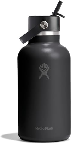 Hydro Flask Water Bottle - Insulated Stainless Steel - Wide Straw Lid, Non Spill, Leakproof in 64 Oz Tonal Black