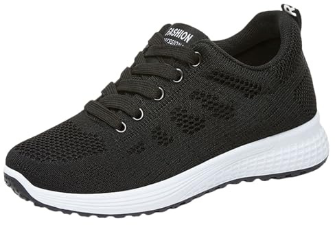 Scarpe da passeggio da donna con ammortizzazione, scarpe da ginnastica da donna, eleganti, antiscivolo, leggere, per il tempo libero, casual, con lacci, in rete, da lavoro, Nero , 40 EU