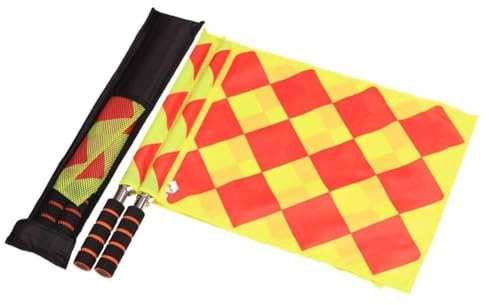 Zilimontt Football Linesman Flags Set – High-Visibility Checkered Nylon Referee Flags with Anti-Slip Stainless Steel Poles (46 cm), Foam-Grip Handles & Carry Bag, for Soccer Matches and
