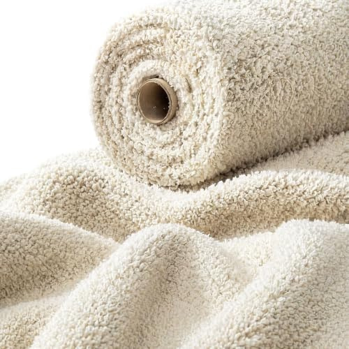 Tyger för sömnad – Boucle möbeltyg, metervara, 1 m x 1,4 m, teddytyg, dekorativt tyg, stopptyg för kudde och sofföverdrag (beige)