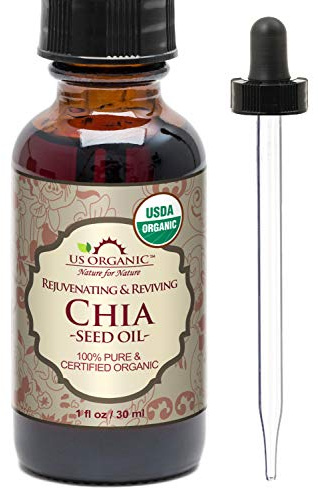 US Organic Chia Seed Oil, Certified Organic, Pure & Natural, Cold Pressed Virgin, Unrefined, Sourced from Paraguay, in Amber Glass Bottle w/Glass Eyedropper (1 oz (30 ml))