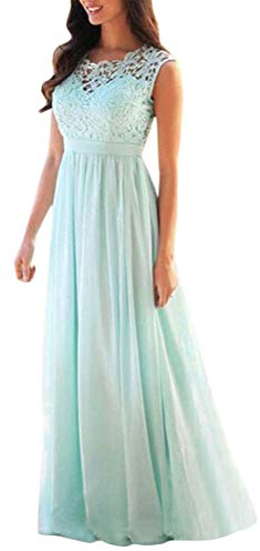 Minetom Femme Robe Maxi Longue avec Dentelle Mousseline de Soie sans Manches Elégant Dos Nu Dress de Soirée Cérémonie Cocktail Mariage A Vert 38