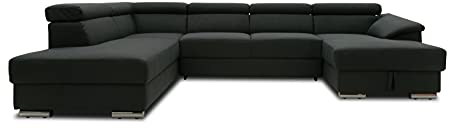 DOMO. collection Wohnlandschaft David FK, Sofa mit Schlaffunktion und Bettkasten in U-Form, Schlafsofa mit Federkern und Rückenfunktion, 337 x 232 x 78 cm (BxTxH), anthrazit