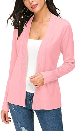 Elegant ledig damkofta, solid, långärmad kofta, lätt, stickad kavaj, ROSA, M