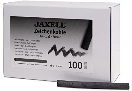JAXELL 48238 Lot de 100 charbons de qualité d'artiste rigides et couvrants - Longueur : environ 7,5 cm - Ronde - Diamètre : 6-7 mm