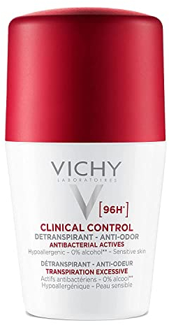 Vichy Clinical Control 96h Frauen, Deo-Roll-on für Frauen, Schweiß- und geruchshemmend, Antibakteriell, Alkoholfrei, Für empfindliche Haut, 50 ml