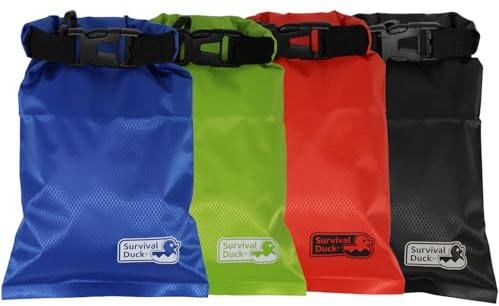 Survival Duck Sacca stagna leggera da 1 l, piccola borsa impermeabile da 1 litro, perfetta per chiavi, portafoglio contanti, Confezione multipla (confezione da 4), 1 l, Attrezzatura da esterno leggera