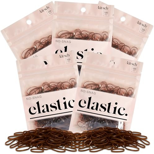 Kitsch No Snag Small Elastic Hair Ties, Rubber Bands for Hair, Baby & Small Hair Ties, Hair Elastics for Women, 5pack, 500pcs (Brown)