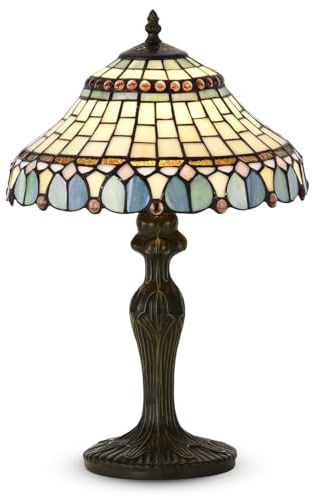 BELOFAY Tiffany Table Lamps, Stained Glass Handmade Vintage Bedside Table Lamps for Living Room, Bedroom, and Lounge 12 Inches Wide, 18 Inches Complete Height (Peacock Tiffany Style)