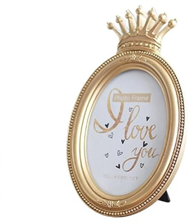 VICASKY Marco de Fotos Retro Dorado Resina con Decorativa, Forma Ovalada, Decoración de Pared y Escritorio, Marco Vintage Elegante para Fotos Familiares