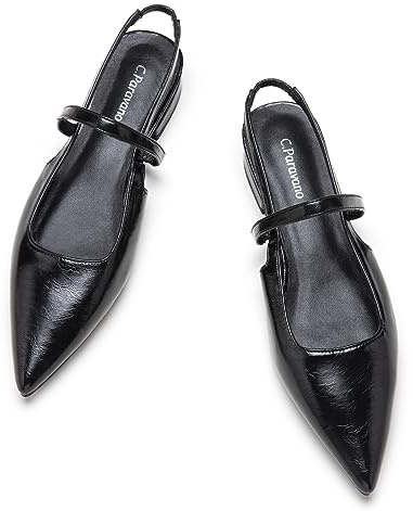 C.Paravano Slingback Flach Spitze Flache Schuhe Damen Slingback Ballerina Slingback Pumps Damen Slingback Sandalen(Schwarz,37)