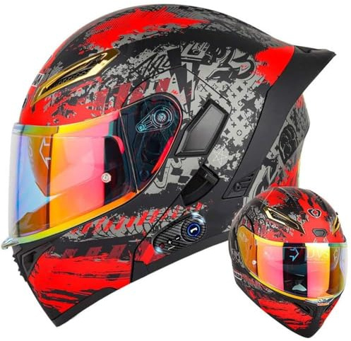 Casque De Moto Modulaire Bluetooth Casque Avant Rabattable Double Visière Adulte Casque Intégral Intégré pour Les Hommes Et Les Femmes 55-64cm ECE Approuvé
