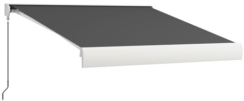 Outsunny 3 x 2.5m Electric or Manual Retractable Awning, Half Cassette, with Remote Controller, Manual Crank Handle and Aluminium Frame, Sun Canopies for Patio Deck Door Window, Grey