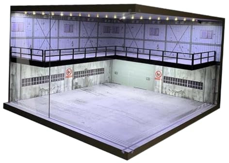 Sharplace Double couche 1:64 Parking acrylique conteneur toile de fond véhicule Garage vitrine LED vitrine pour accessoires de voiture moulés sous pression, Briques bleues