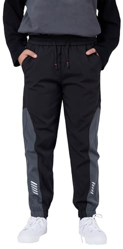 SERENYOU Boys Waterproof Trousers Softshell Trekking Pants Kids Outdoor Joggers 7-8 Years Black