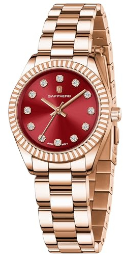 SAPPHERO Armbanduhr Damen Analog Quarz Damenuhr mit Edelstahlarmband 30mm Gehäusegröße Kristall Dekoration 5ATM Wasserdicht Uhr Geschenk für Damen Erhältlich aus Mehrfarbig