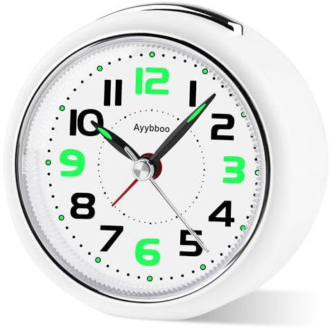 Ayybboo Sveglia da Comodino,Sveglia Analogica al Quarzo Silenziosa con Luce Senza Ticchettio, Semplice Orologio da Tavolo Snooze,Adatto per Camere da Letto, Soggiorni (Bianco puro)
