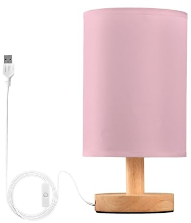 lamp Azalea Rosa Solid Sängbordslampa med USB-portar Ögonvård Varmfärg Träfot LED-bordslampa för sovrum, vardagsrum, kontorsbord lamp
