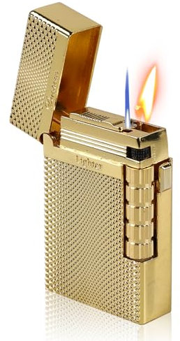 GOEDCH Mechero Inflable Clásico Retro: Mechero Llama Conmutable, Encendedor Flip, Encendedor de Butano Recargable para Velas, Cocina, Barbacoa, Regalo para Hombre Mujer (Vendido sin Gas, Oro)