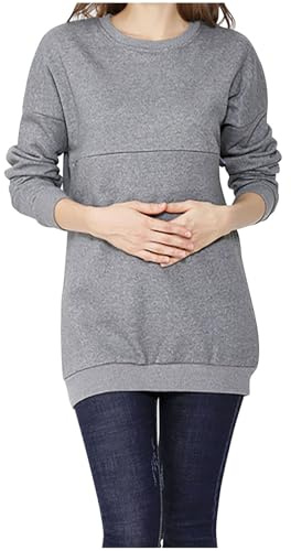 Ofertas Flash del Dia Ropa de Maternidad,Camisetas de Maternidad de Manga Larga Camiseta de Lactancia Sudaderas de Lactancia con Cuello Redondo Ropa de Embarazo Sólida Jersey para El Embarazo