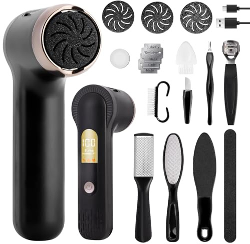 Electric Callus Remover for Feet with Dander Vacuum, Rechargeable Waterproof Foot File Callus Remover, Portable Pedicures Tools kit Foot Care Deadskin Remover with 3 Heads & 2 Speed LCD Display
