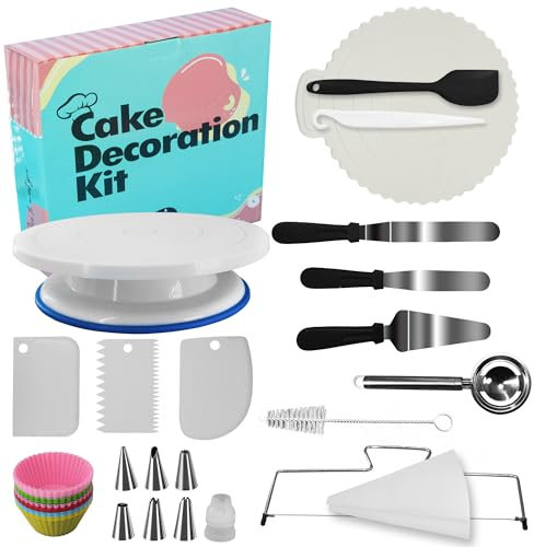Chumix Set di Accessori per Torte - Piatto Girevole per Torte - Set Pasticceria con Kit Pasticceria Professionale da 28 cm, Spatole e Ugelli - Accessori per Torte