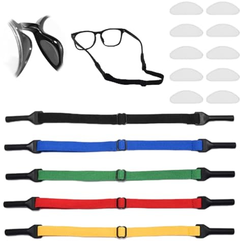 GHPKOTW 5 Cordón para Gafas Ajustable, Correa Elástica de Retención de Gafas, Correa Universal para Gafas Deportivas y Gafas de Sol, Para Mujer Hombre Niños,Con 5 pares de plaquetas nasales