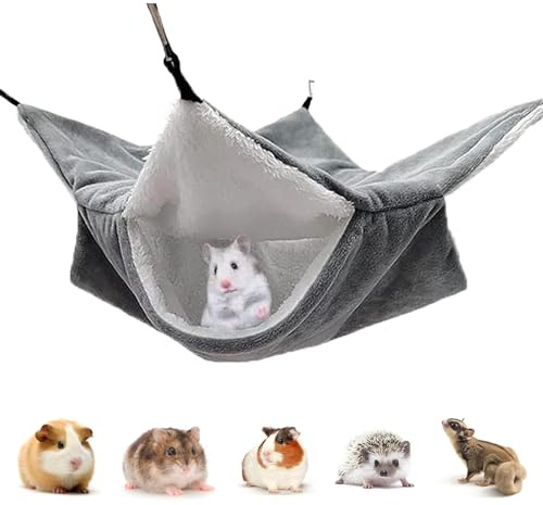 JOZMMZEOOA Hängmatta marsvin siden issilke 34 x 35 cm gris bur justerbar jordgubbe jordgubbe spel för dvärgkaniner bur hamsterbur gunga dubbelsidig design (kristallgrå)