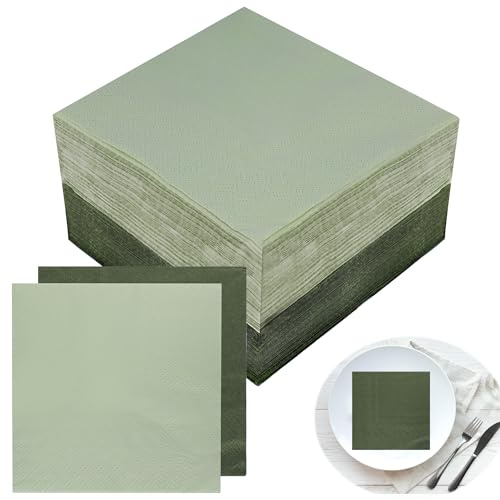 Servetter grön 100 styck: 2-lagers servetter bröllop, 25 x 25 cm native träfiber servetter salviagrön, vikt servett eukalyptus grön för bröllop brud födelsedag fest middag