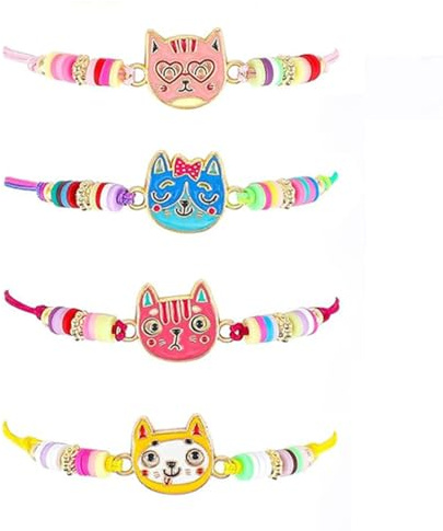 JYNXOR 4pcs Bracelet Enfant Bracelets De l'Amitié Pour Fille,Bracelet Tressé Réglable,Bracelet Minou Pour Filles,Cadeaux Et Pochettes De Fête d'Anniversaire Pour Enfantsr,Bijoux Enfants,Cadeaux Filles