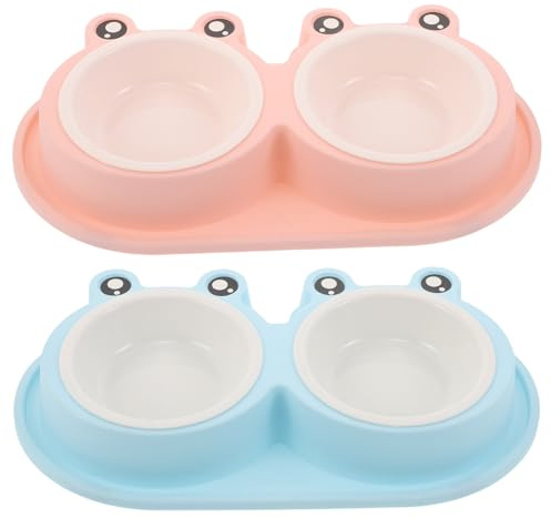 HOLIDYOYO 2sets Ciotole Rialzate per Gatti Set di Doppie Ciotole per Cibo e Acqua Base Anti-formica Forma di Rana Anti-ribaltamento per Gattini Cani e Cuccioli