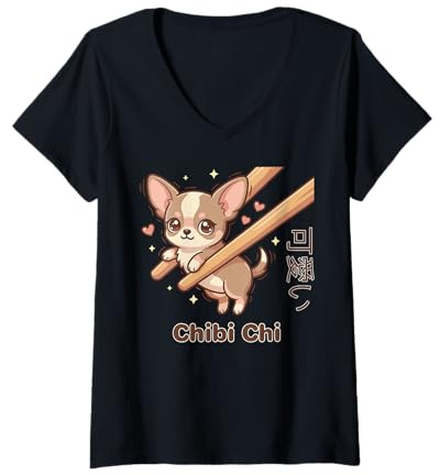 Mujer Lindo Palillo Kawaii Chibi Chi Chihuahua Meme Camiseta Cuello V