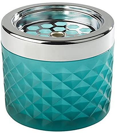 APS Windaschenbecher, Ascher Aschenbecher, aus verchromtem Metall, gefrostetes Glas, mit Bajonettverschluss, Ø 9,5 cm, 8 cm Höhe, hellblau