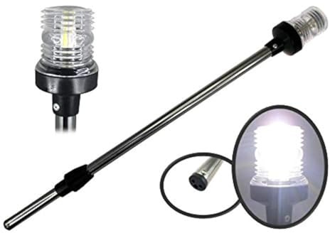 Pactrade Marine 12V Marine Boat Yacht Pontoon Navigation Anchor Light 360 Degrees All Around Nature White LED Splashproof Black Housing USCG Certified Approved (Plug-in Base (H=25))