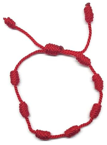 MYSTIC JEWELS By Dalia Cabala-armband, rött trådsnöre, 7 knutar, unisex, justerbar, för skydd mot det onda ögat, lyckobringande, 18 cm, Kristall