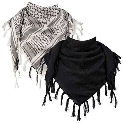 FREE SOLDIER Foulard 100% Coton écharpe Militaire Shemagh Tactique désert Keffiyeh avec Tassel 43 x 43 Pouces,Noir & Blanc Set