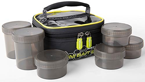 Matrix Commercial Fishing Mini Bait Bag inc. 6x plastic pots in two sizes (large & small) for Hook Baits Hard Pellets Boilies