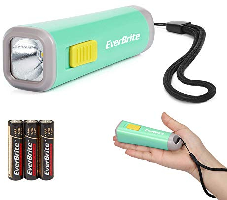 EverBrite Mini Torcia LED (Verde), Torcia Portatile da 46g con Luce Gialla Calda, Ideale per Lettura, Campeggio e Passeggiate, con 3 Batterie AAA Incluse, Ottima come Regalo