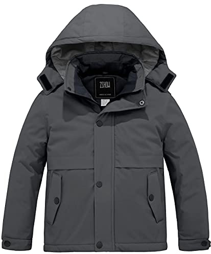 ZSHOW Boy's Snowboard Jacket Waterproof Windproof Ski Jacket Hooded Warm Winter Coat(Dark Grey,10-12)