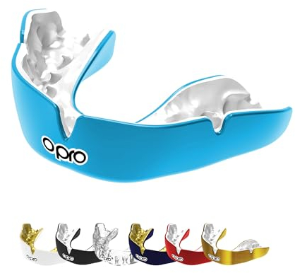 OPRO Instant Custom-Fit Mundschutz, vom Zahnarzt angefertigter Mundschutz, für ultimativen Komfort, Schutz, und Passform. Zahnschutz für Rugby, Boxen, Hockey, MMA (Himmelblau, Jugendliche)