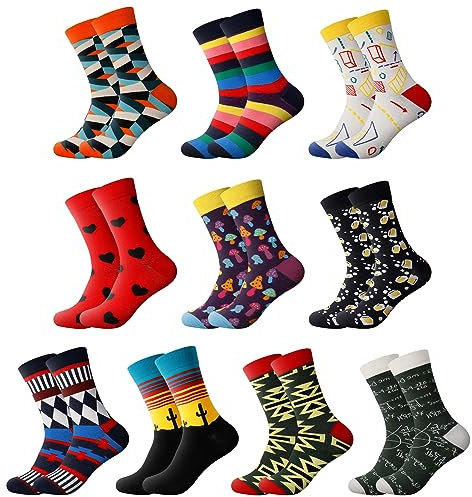 FRIUSATE 10 pairs Colourful Socks Mens, 6-11 Cotton Socks Novelty Funny Casual Socks for Men