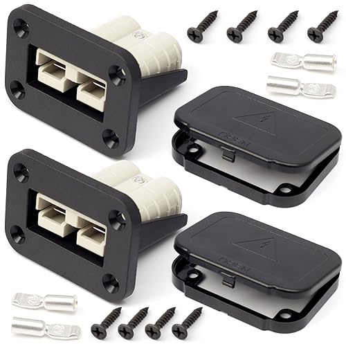 Erchon 50A Plug Mounting Panel with Dust Cover Compatible with Anderson SB50 Series Connectors Flush Mount Recessed Plate, 2Pcs 50Amp Socket Panel 12-24V DC