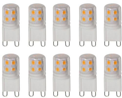 WULUN G9 LED Lampen 2W Warmweiß 3000K, 200LM Glühbirne, Entspricht 20W Halogen birne, Kein Flackern LED Leuchtmittel, AC 220-240V, 360°Abstrahlwinkel, 10er Pack