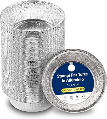 LATERN 100 Stück Kuchenformen aus Folie, 12CM Runde Alu Folienpfannen Einweg Backbleche aus Folie Kuchenformen Kleiner Topf für Pukka, Shepherds Pie, Steak Pie, Pot Pie, Quiche, Gebäck und Kuchen