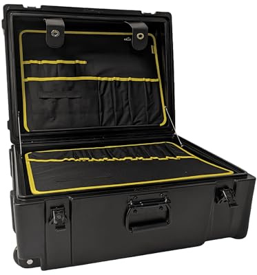 Challenger Guardian Rotomoulded Tool Case | Heavy Duty, Water Resistant, Padlockable Storage Box with Wheels | Dual Tool Organiser Inserts, Extendable Handle | Power Tool & Small Tools Storage