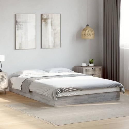 vidaXL Bettgestell, Bett Doppelbett für Schlafzimmer, Bettrahmen mit Lattenrost, Schlafzimmerbett Modernes Design, Grau Sonoma 140x200cm Holzwerkstoff