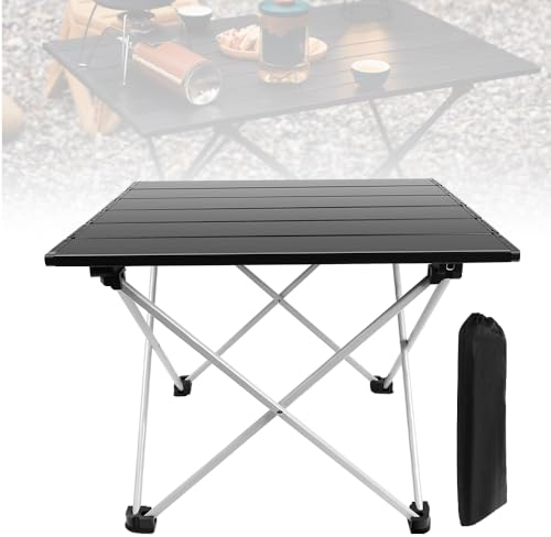 AUTOFU Campingtisch, kleiner Klapptisch, leichte Aluminiumlegierung, aufrollbarer Tisch mit Aluminium-Tischplatte und Tragetasche, für Zuhause, Party, Picknick, Camping, Grillen, Angeln, 40 x 34,5 x