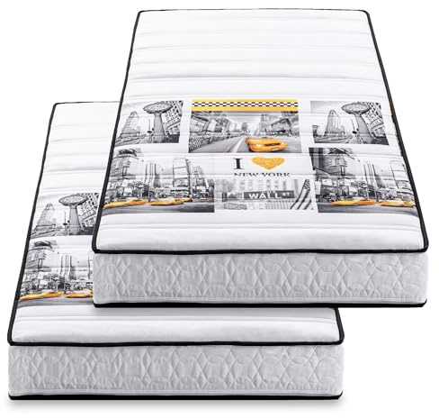 BLUE MOON Lot de 2 Matelas Mousse New York 90x190. Mousse profilée 5 Zones de Confort. Épaisseur 15cm – Fabriqué en Belgique