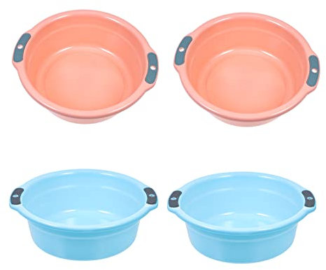 Amosfun 4pcs Thick Kitchen and Bathroom Washbasin Double Handles Medium Size Household Cleaning and Face Washing Basin Suitable for Vegetable and Baby Bath Random Color