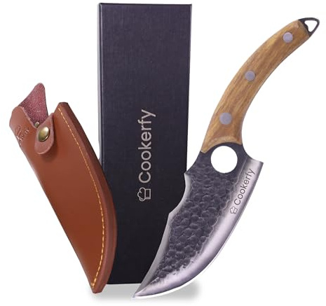 Cookerfy 6 Japanese Knife Set Style 6 Butcher Knife - Razor Sharp Chef Knives with Ergonomic Grip & Genuine Cowhide Leather Sheath - Carbon 5cr15 Steel Blade with Rosewood Handle - Kitchen Knives